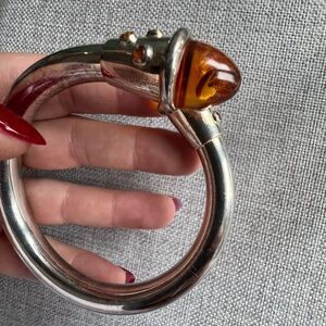 Sterling Silver and Amber Bangle Bracelet